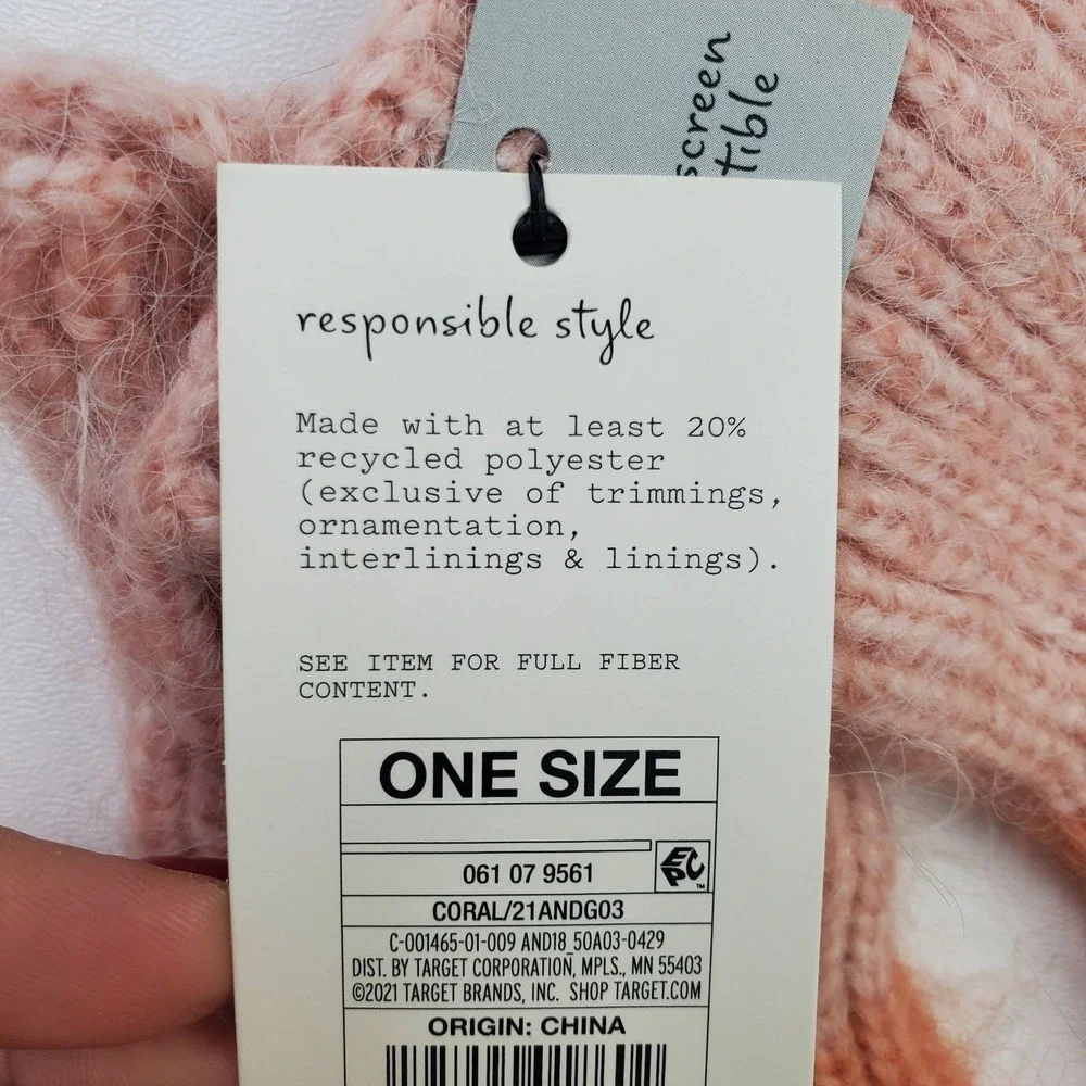 NWT A New Day Womens Knit Gloves Colorblock Pink‎ Brown Touchscreen One Size
